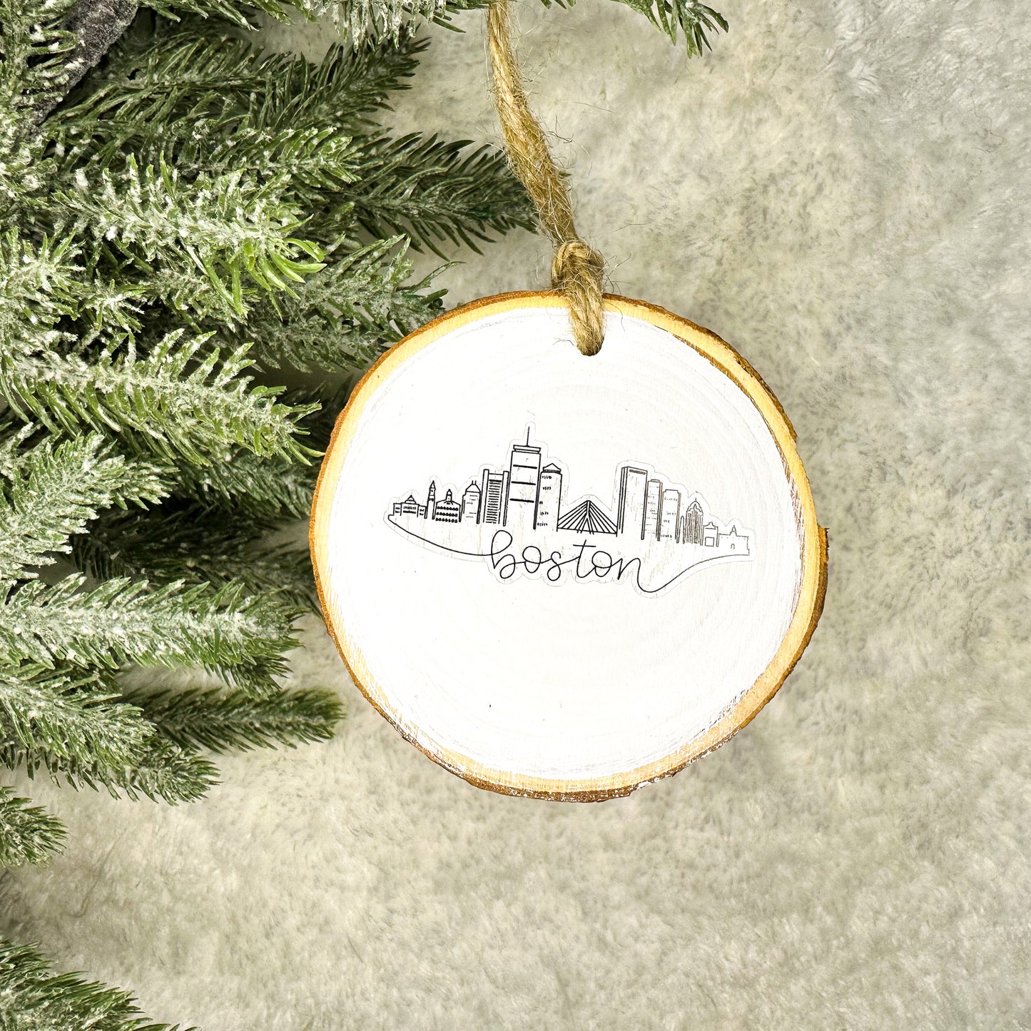Boston Skyline Wood Slice Ornament