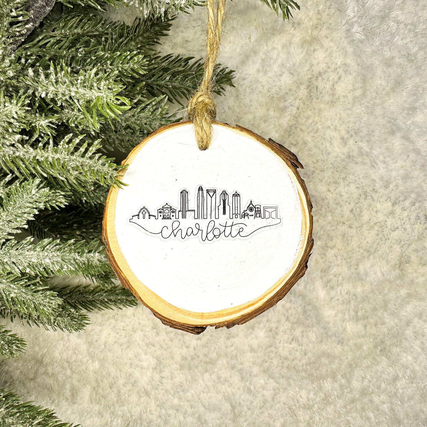 Charlotte Skyline Wood Slice Ornament