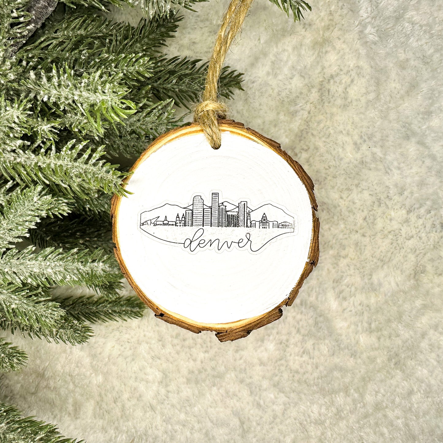 Denver Skyline Wood Slice Ornament
