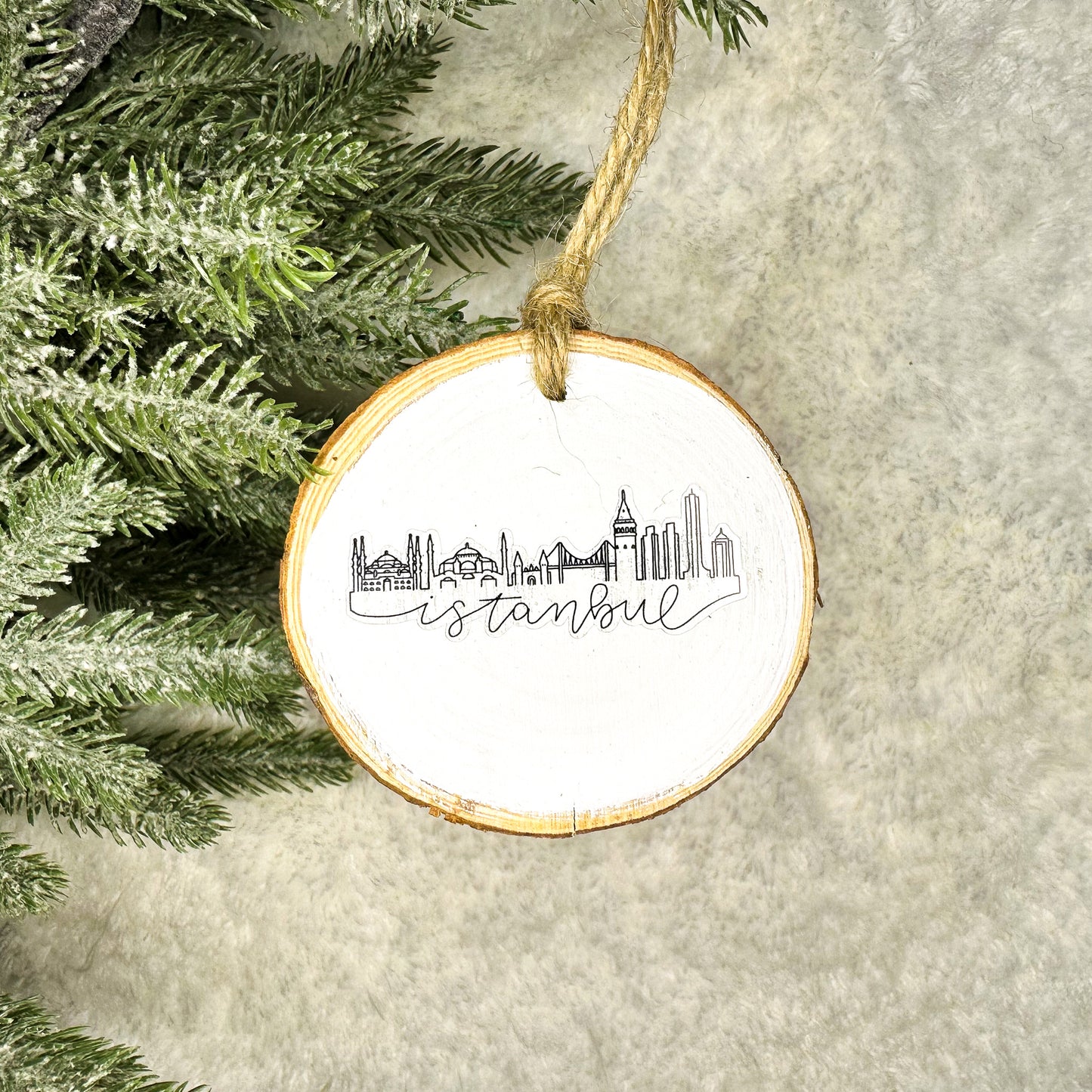 Istanbul Skyline Wood Slice Ornament