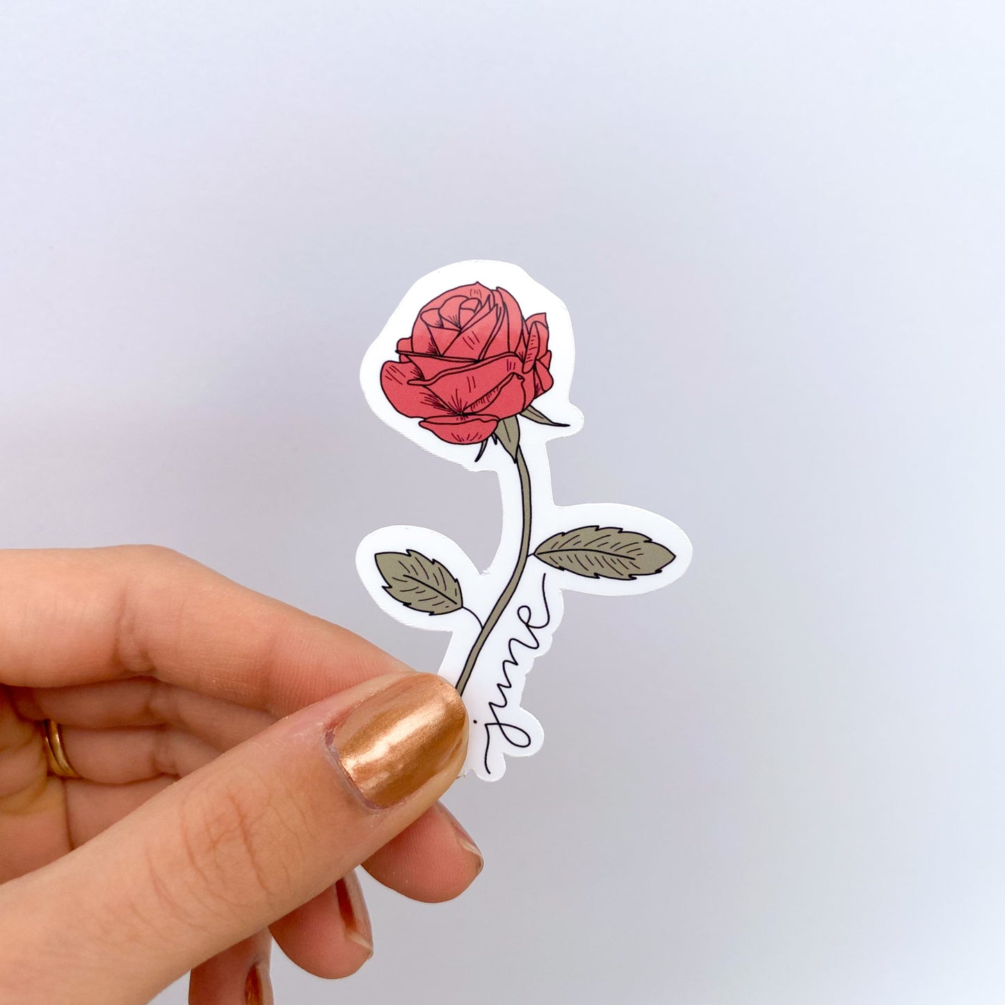 June Rose Birth Month Flower Sticker - Month Lettering
