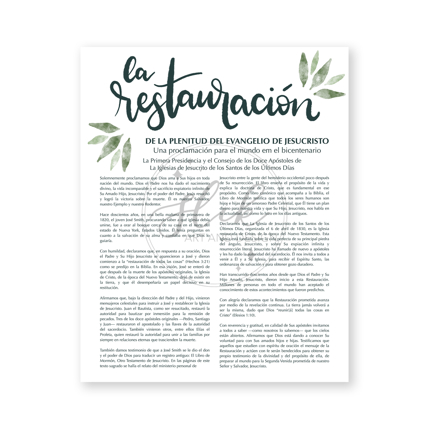 La Restauración de la Plenitud del Evangelio de Jesucristo Digital Print