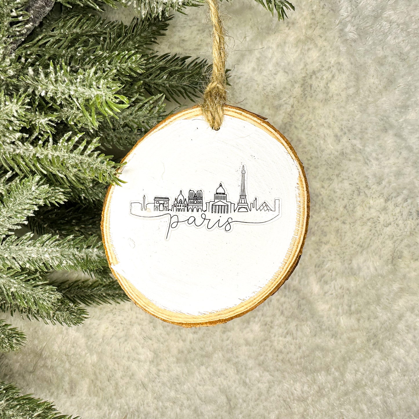 Paris Skyline Wood Slice Ornament