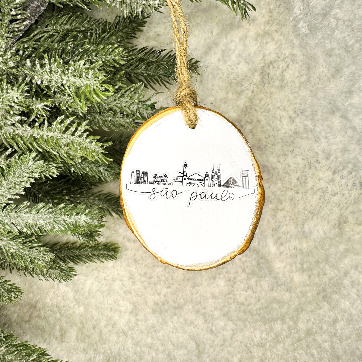 São Paulo Skyline Wood Slice Ornament