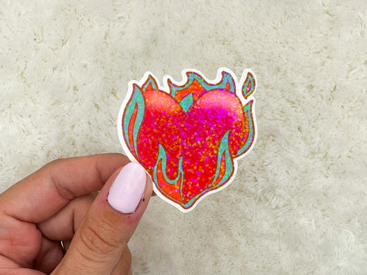 Orange Flaming Heart Sticker