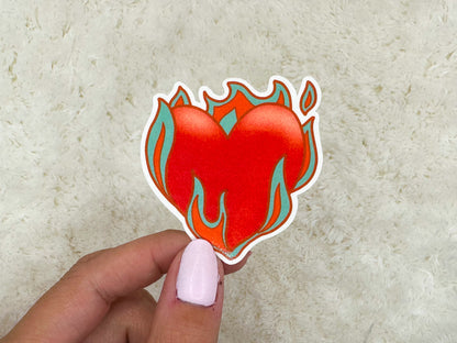 Orange Flaming Heart Sticker