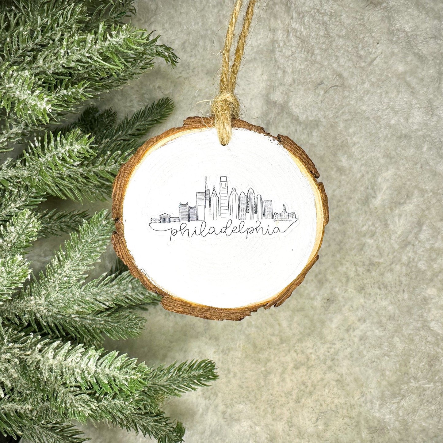 Philadelphia Skyline Wood Slice Ornament