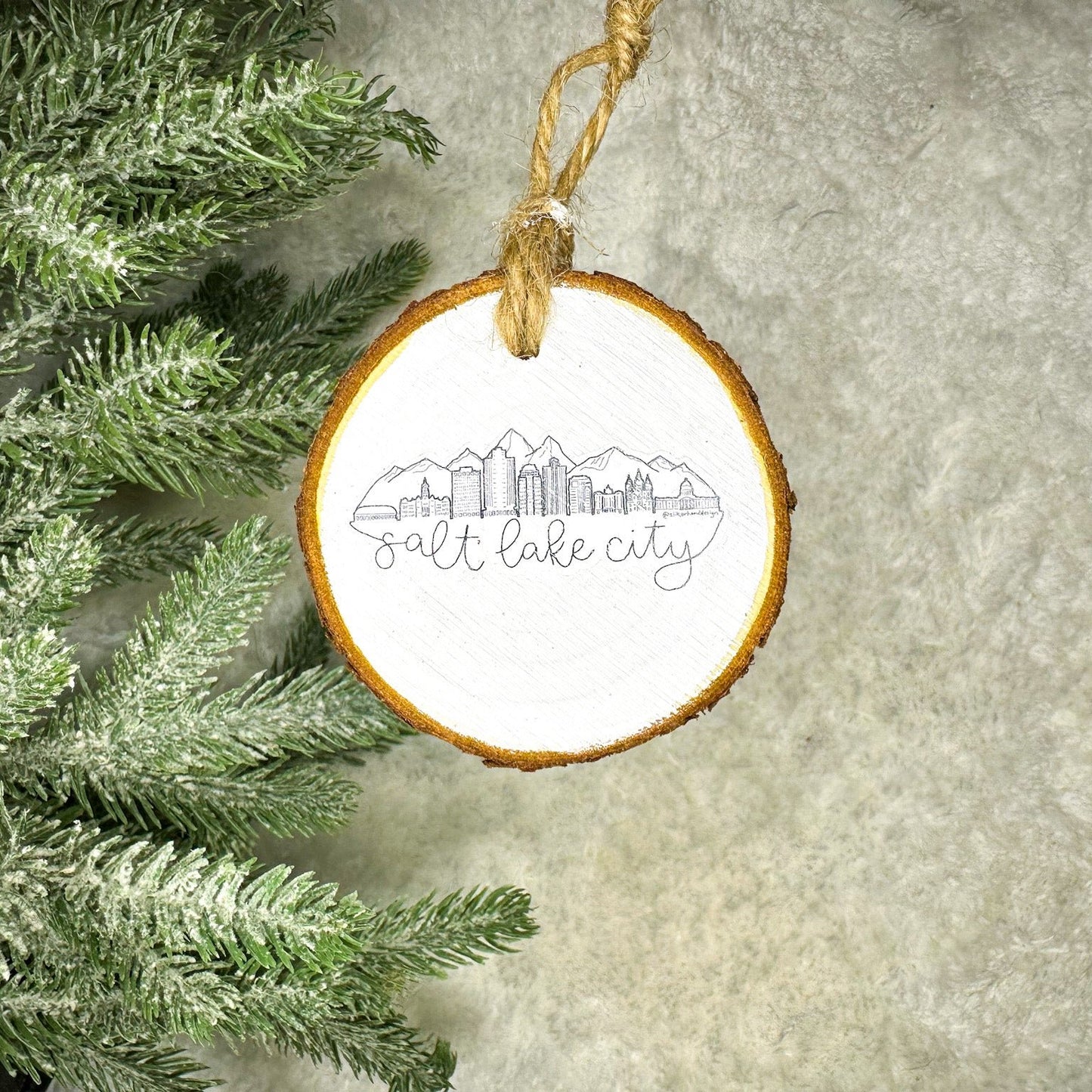 Salt Lake City Skyline Wood Slice Ornament