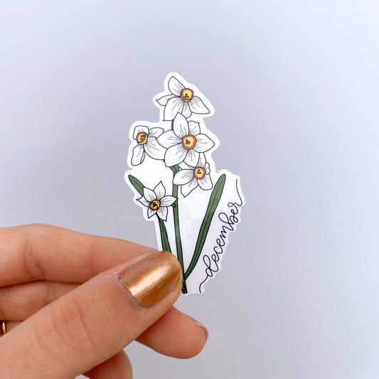 December Narcissus Birth Month Flower Sticker - Month Lettering