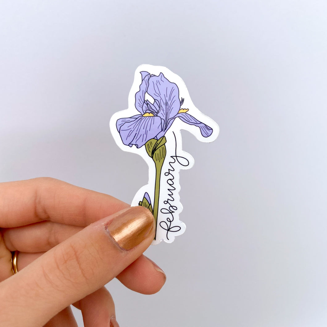 February Iris Birth Month Flower Sticker - Month Lettering