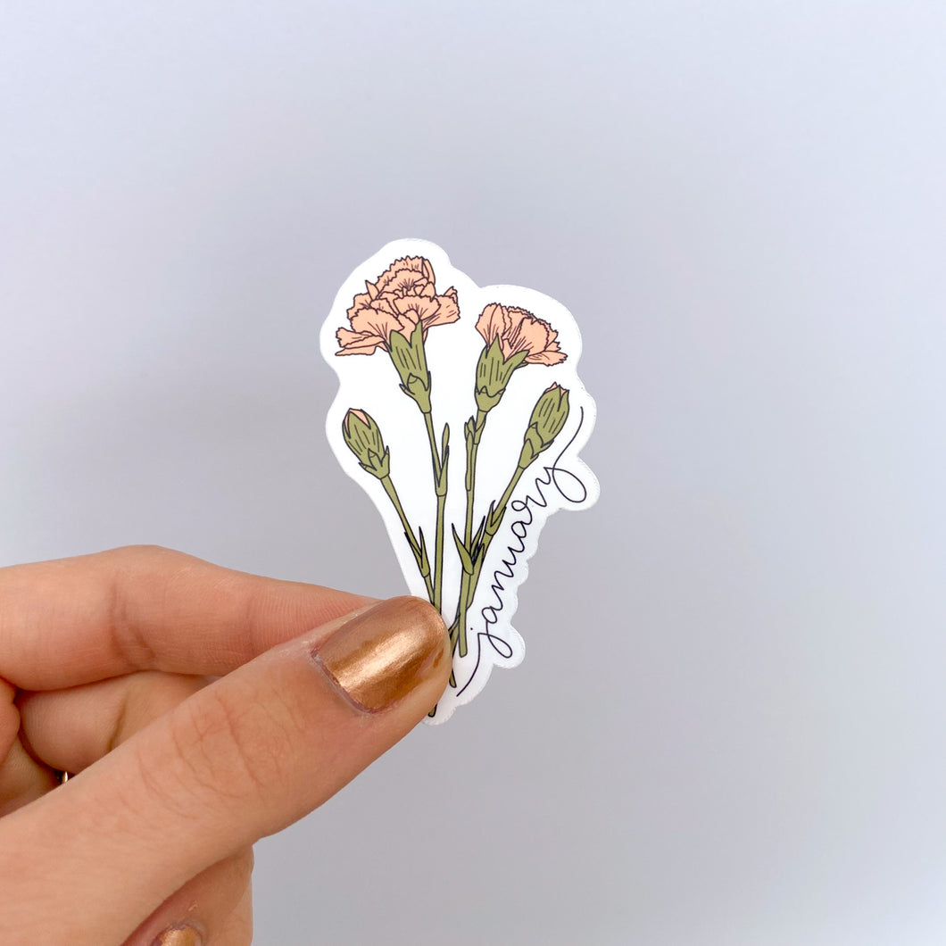 January Carnation Birth Month Flower Sticker - Month Lettering