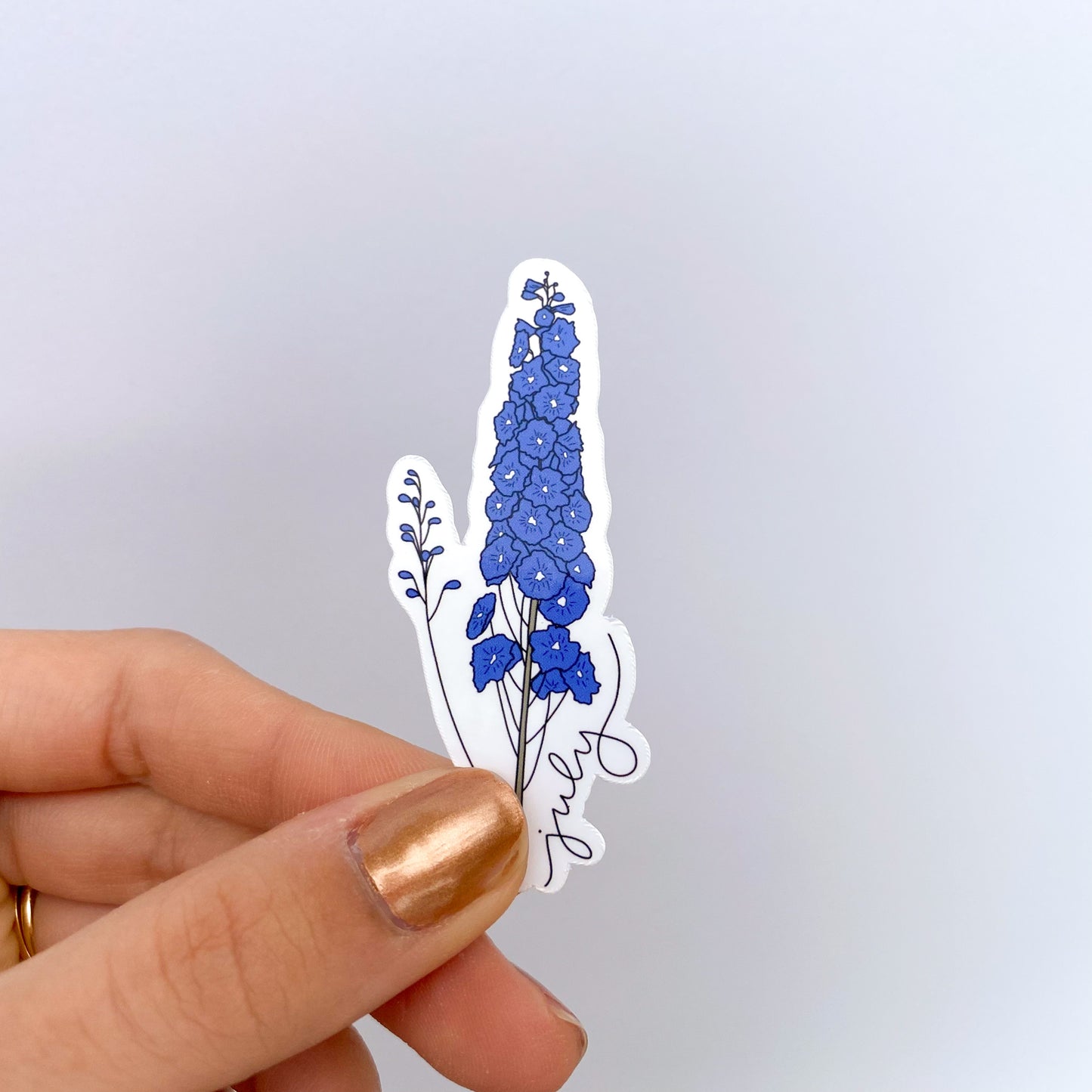 July Delphinium Birth Month Flower Sticker - Month Lettering