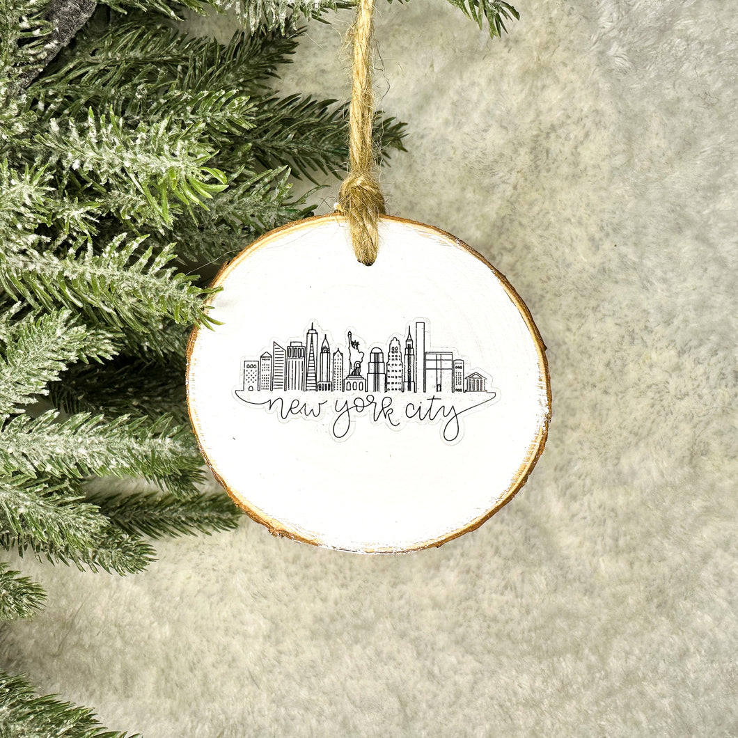 New York City Skyline Wood Slice Ornament