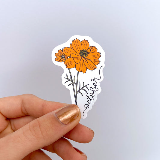 October Cosmos Birth Month Flower Sticker - Month Lettering