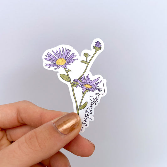 September Aster Birth Month Flower Sticker - Month Lettering